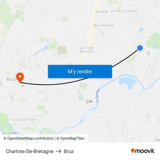 Chartres-De-Bretagne to Bruz map