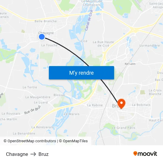 Chavagne to Bruz map