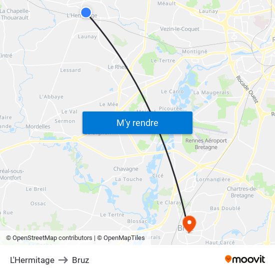 L'Hermitage to Bruz map