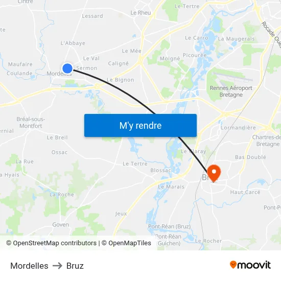 Mordelles to Bruz map
