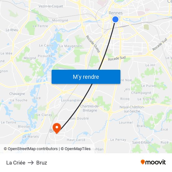 La Criée to Bruz map