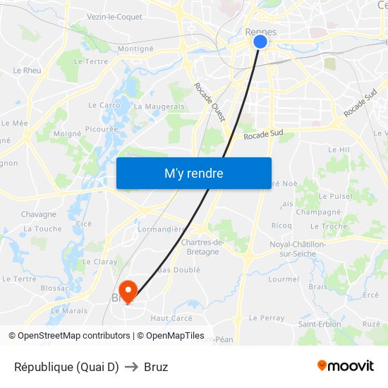 République (Quai D) to Bruz map