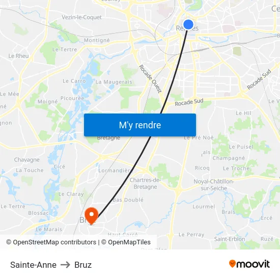 Sainte-Anne to Bruz map