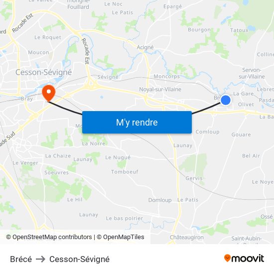 Brécé to Cesson-Sévigné map