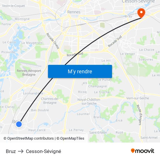 Bruz to Cesson-Sévigné map