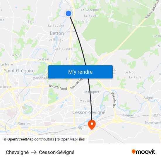 Chevaigné to Cesson-Sévigné map