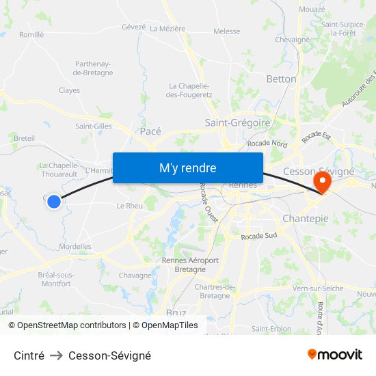 Cintré to Cesson-Sévigné map
