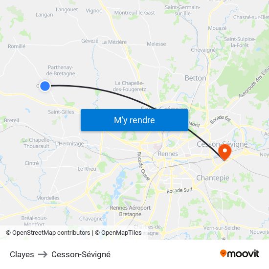 Clayes to Cesson-Sévigné map