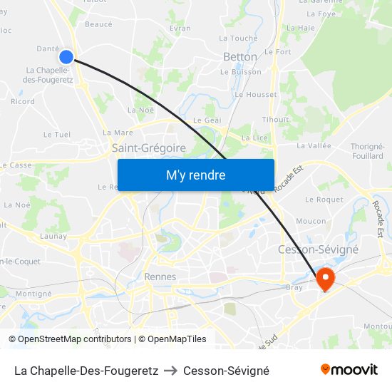 La Chapelle-Des-Fougeretz to Cesson-Sévigné map
