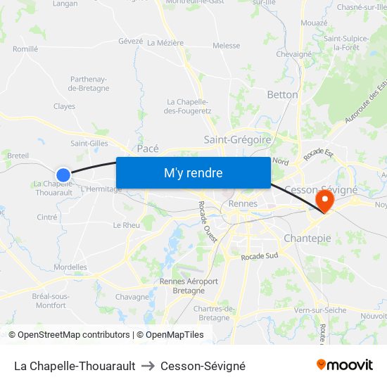 La Chapelle-Thouarault to Cesson-Sévigné map