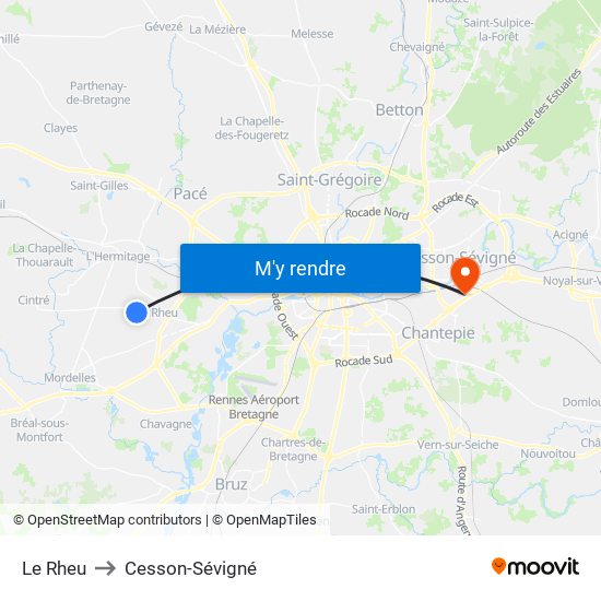 Le Rheu to Cesson-Sévigné map