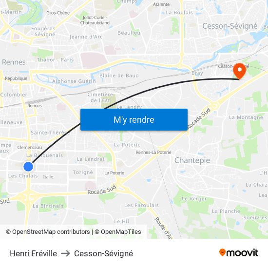 Henri Fréville to Cesson-Sévigné map
