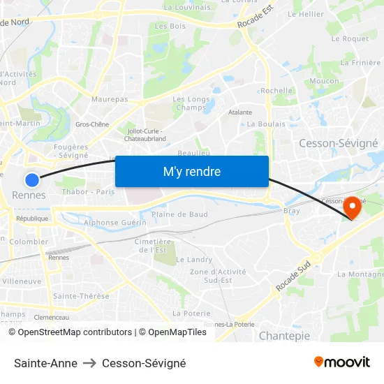 Sainte-Anne to Cesson-Sévigné map