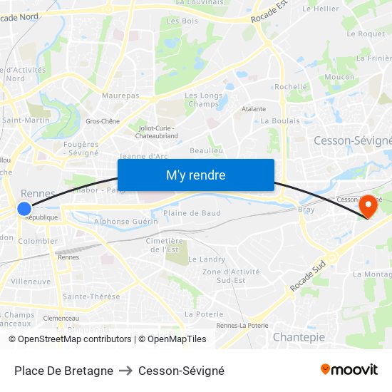 Place De Bretagne to Cesson-Sévigné map