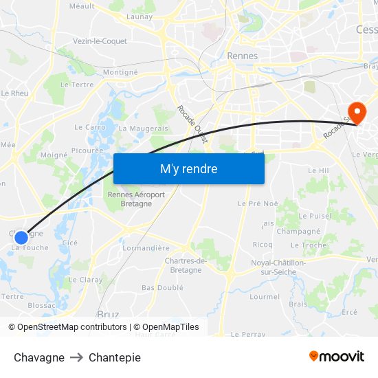 Chavagne to Chantepie map