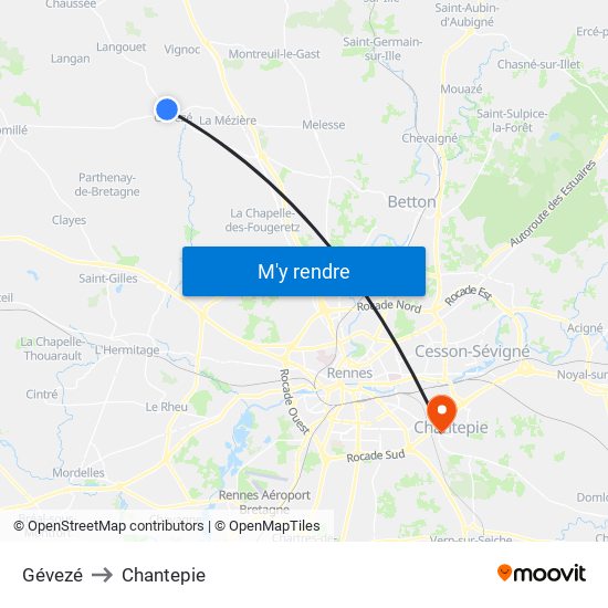 Gévezé to Chantepie map