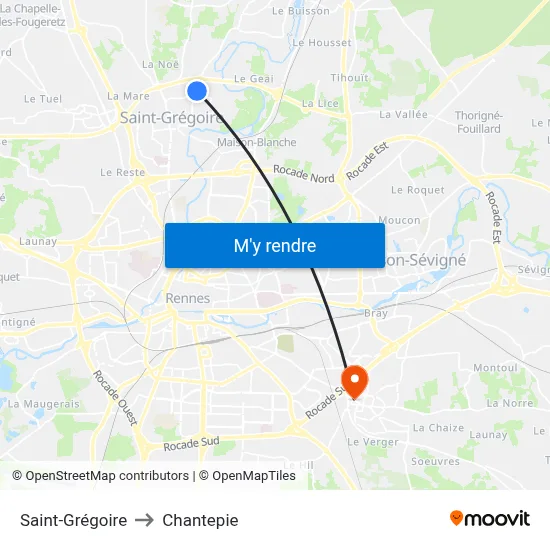 Saint-Grégoire to Chantepie map