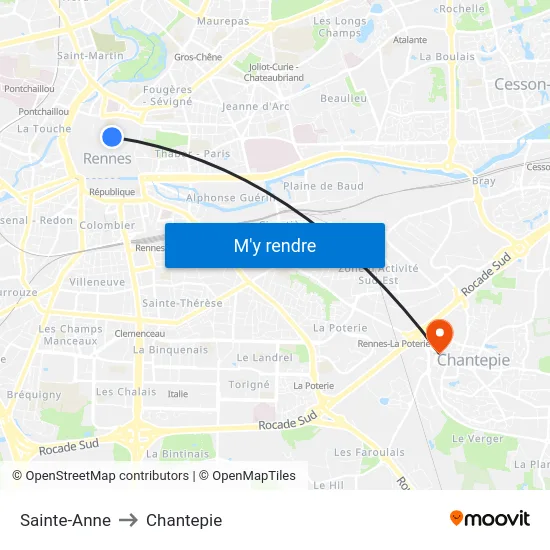 Sainte-Anne to Chantepie map