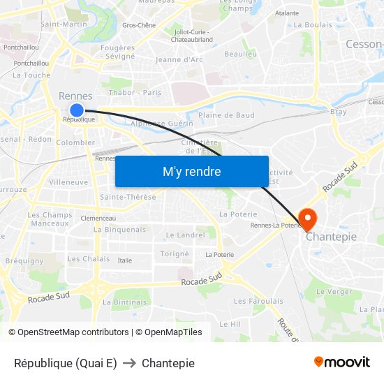 République (Quai E) to Chantepie map