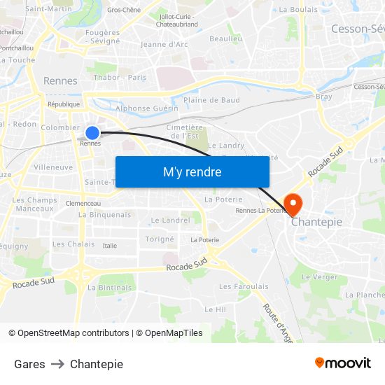 Gares to Chantepie map