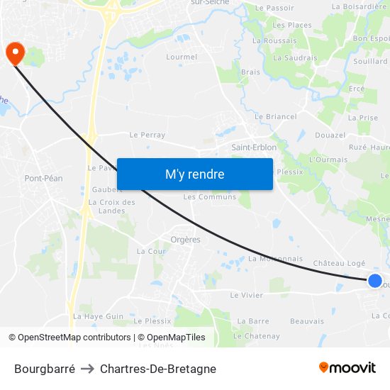 Bourgbarré to Chartres-De-Bretagne map