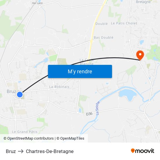 Bruz to Chartres-De-Bretagne map