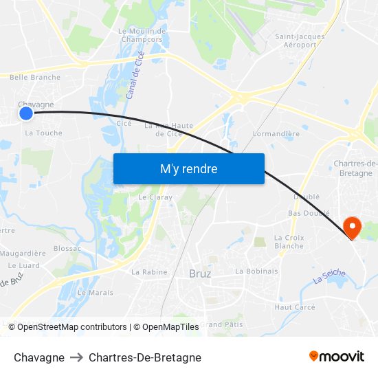 Chavagne to Chartres-De-Bretagne map