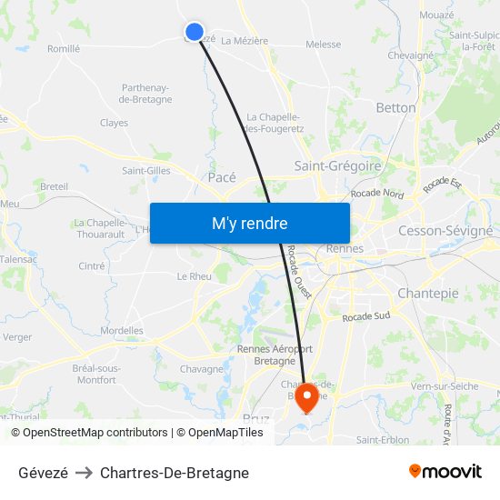 Gévezé to Chartres-De-Bretagne map