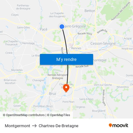 Montgermont to Chartres-De-Bretagne map