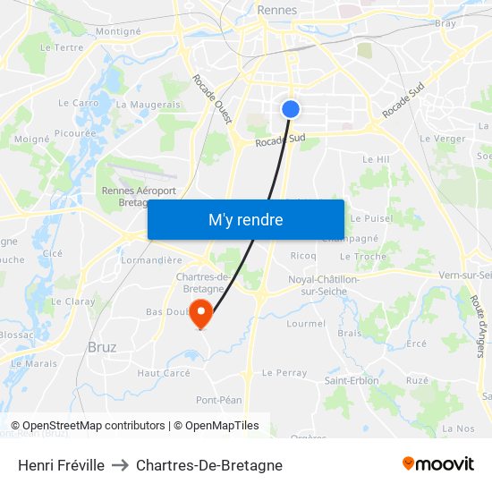 Henri Fréville to Chartres-De-Bretagne map