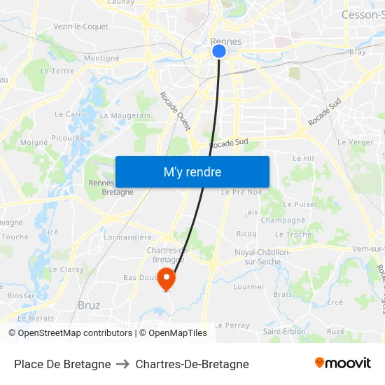 Place De Bretagne to Chartres-De-Bretagne map