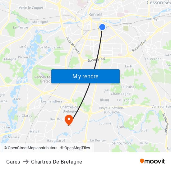 Gares to Chartres-De-Bretagne map