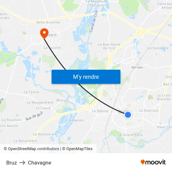 Bruz to Chavagne map