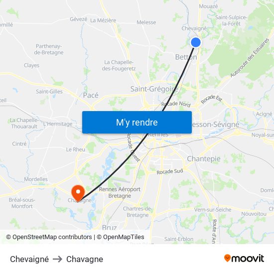 Chevaigné to Chavagne map