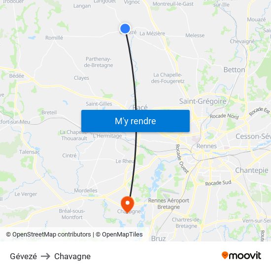 Gévezé to Chavagne map