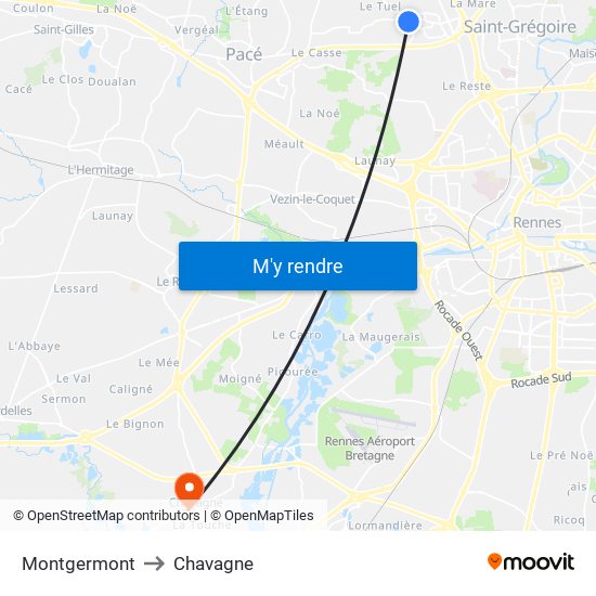 Montgermont to Chavagne map