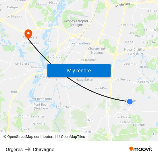 Orgères to Chavagne map