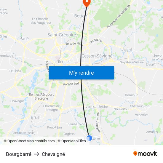 Bourgbarré to Chevaigné map