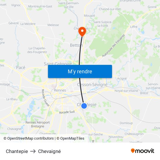 Chantepie to Chevaigné map