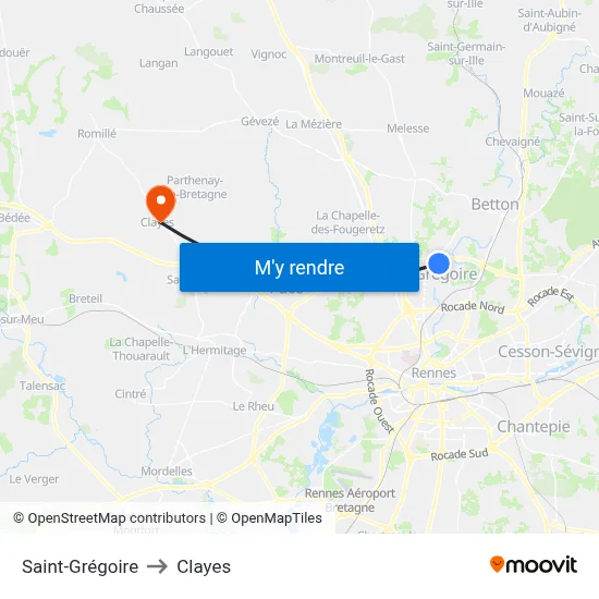 Saint-Grégoire to Clayes map