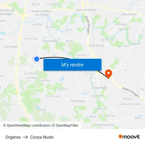 Orgères to Corps-Nuds map