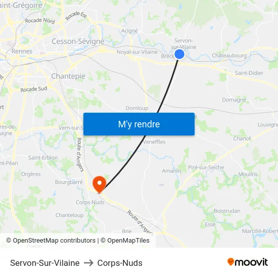 Servon-Sur-Vilaine to Corps-Nuds map