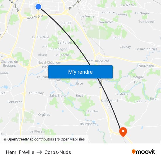 Henri Fréville to Corps-Nuds map