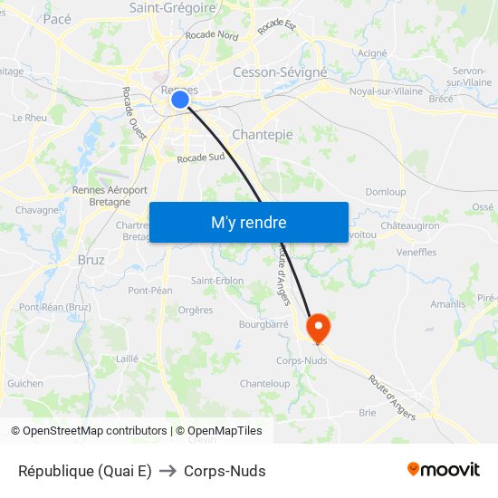 République (Quai E) to Corps-Nuds map