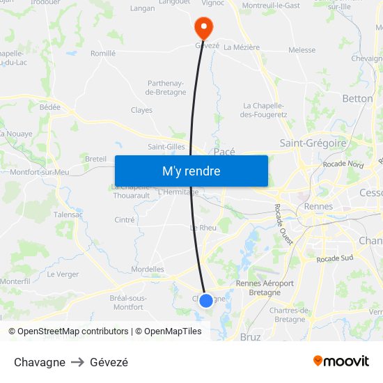 Chavagne to Gévezé map