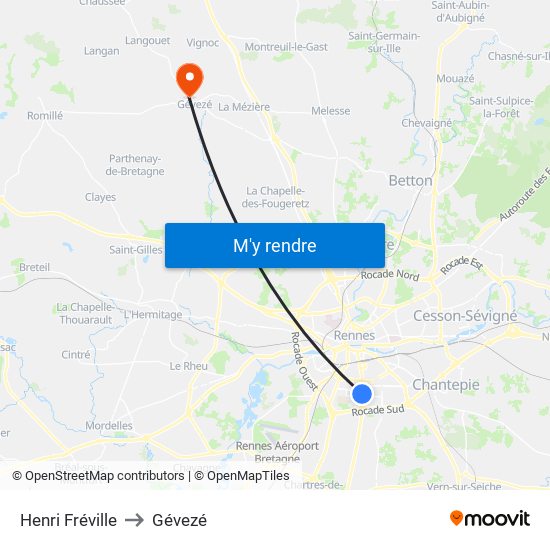Henri Fréville to Gévezé map