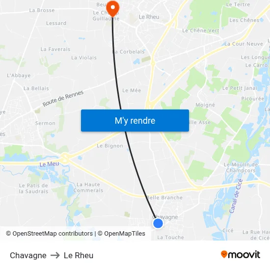 Chavagne to Le Rheu map