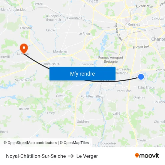 Noyal-Châtillon-Sur-Seiche to Le Verger map
