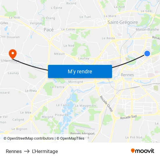 Rennes to L'Hermitage map