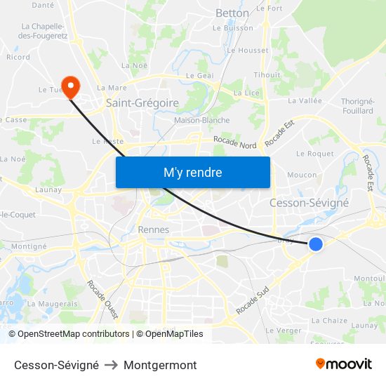 Cesson-Sévigné to Montgermont map